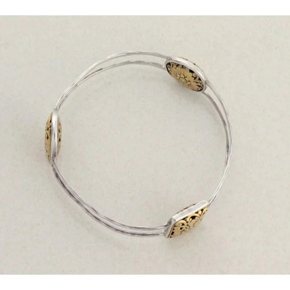 Sterling Silver Bangle Bracelet Floral Filigree Brass Accents Silpada 8 1/2" - Picture 5 of 5